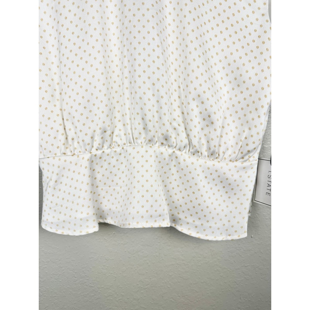 NWT 1.STATE Womens Bon Voyage Satin Polka Dot Blouse Peplum Low Back Top Small - Picture 5 of 12